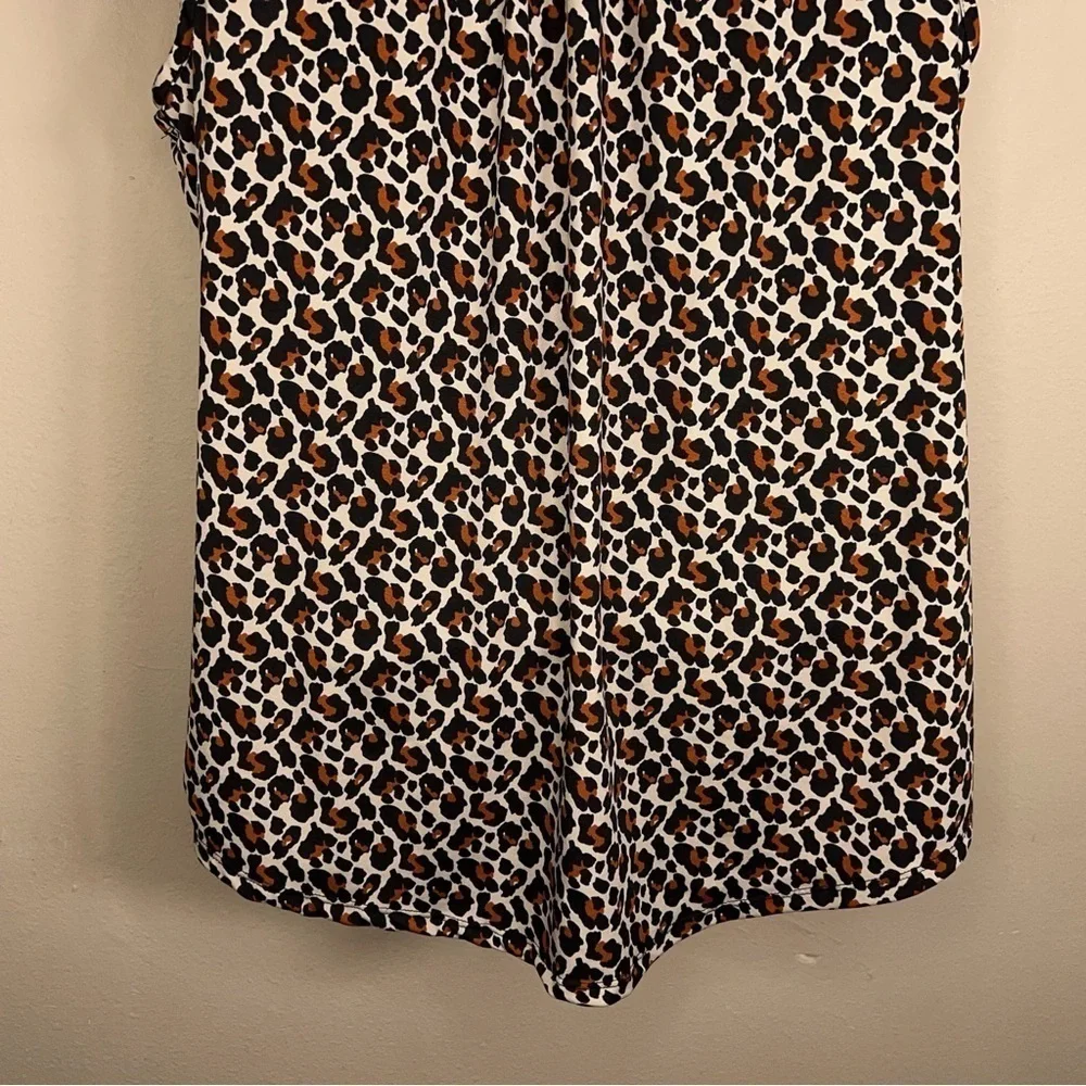 MEDIUM KIM ROGERS LEOPARD PRINT BLOUSE SLEEVELESS STRETCH BEIGE BROWN ANIMAL
